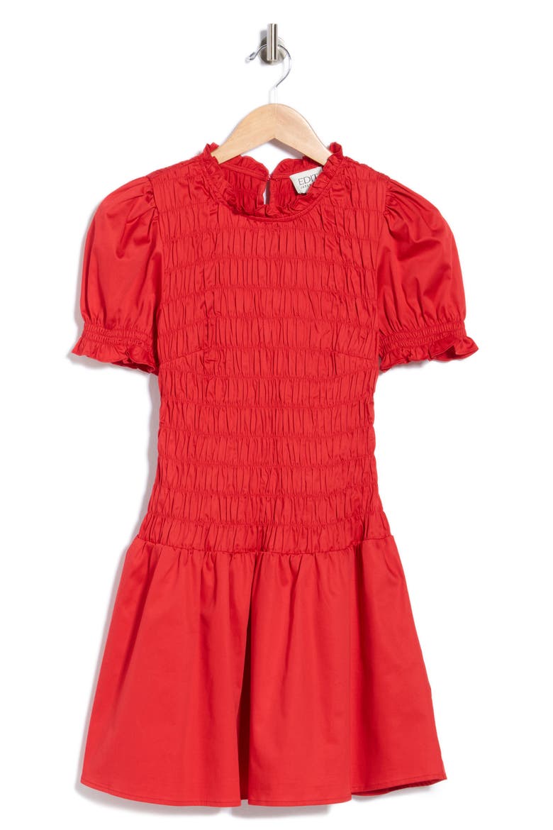 Puff Sleeve Drop Waist Dress, Alternate, color, ROMANTIC RED