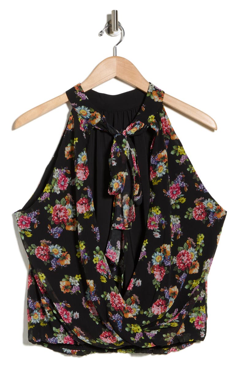 Alice + Olivia Maris Floral Halter Top, Alternate, color, Magnolia Floral Black
