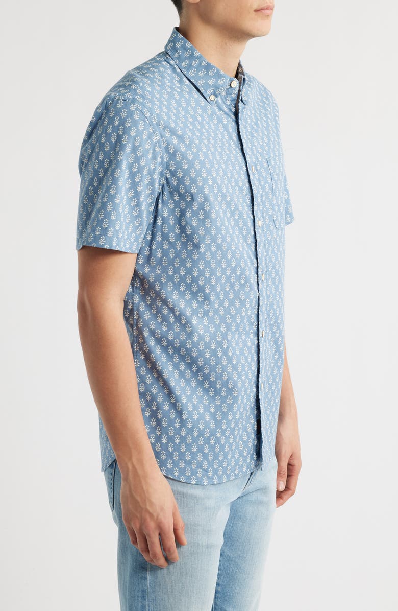 Faherty Playa Short Sleeve Stretch Organic Cotton Button-Down Shirt, Alternate, color, Blue White Bloom