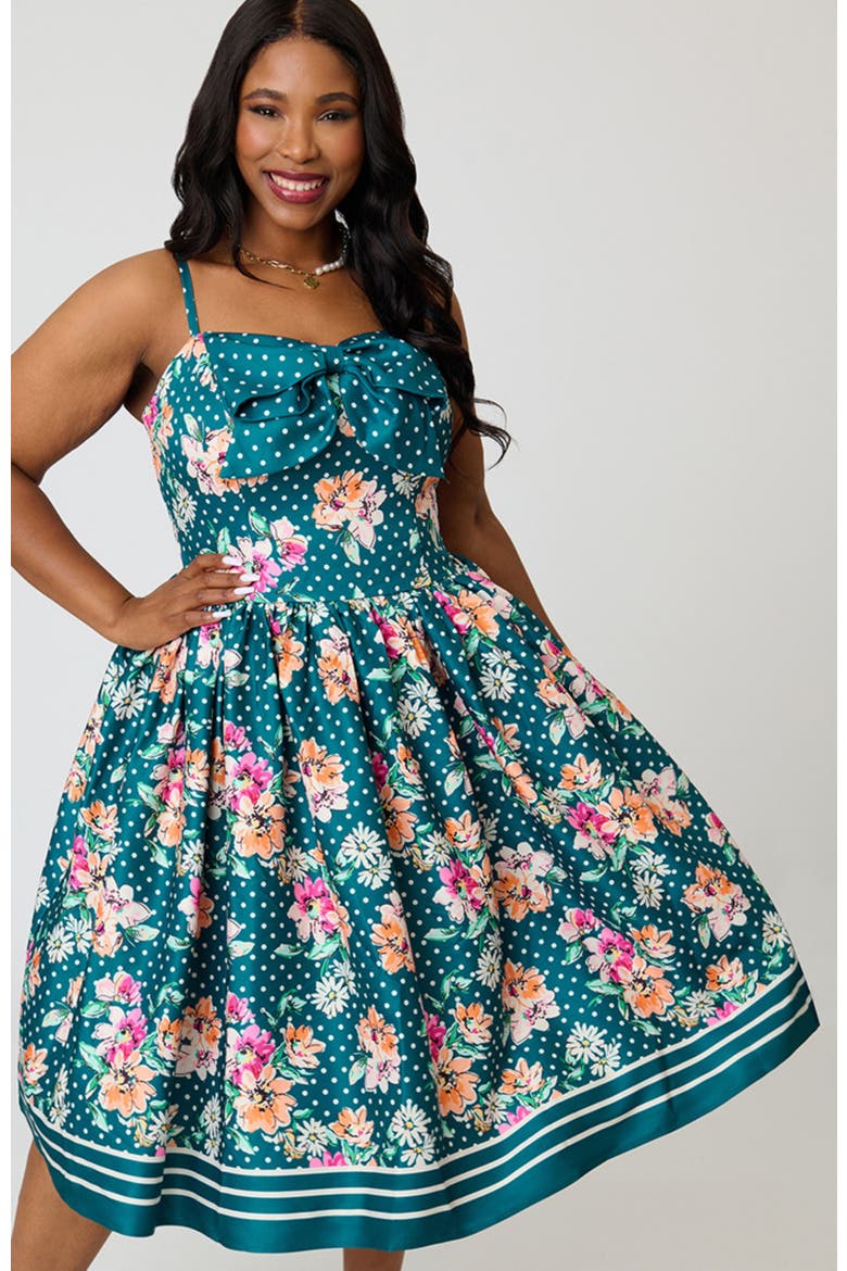 Plus Size 1950s Two Tier Sweetheart Dress, Alternate, color, Blue Floral print