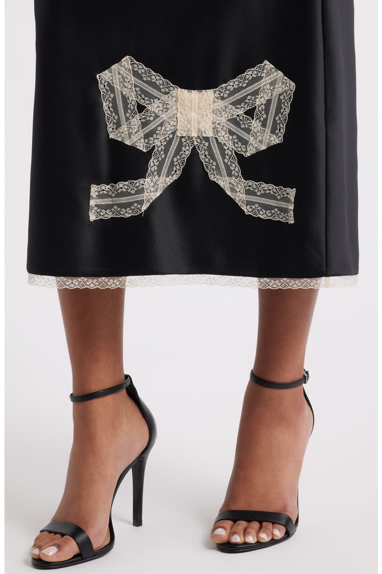 Vallis Lace Bow Midi Skirt, Alternate, color, BLACK