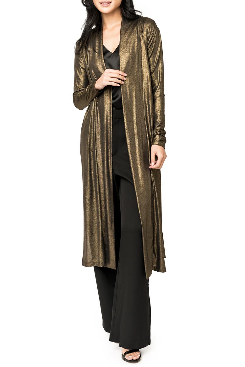 Tie Waist Metallic Duster, Alternate, color, GOLD BLACK