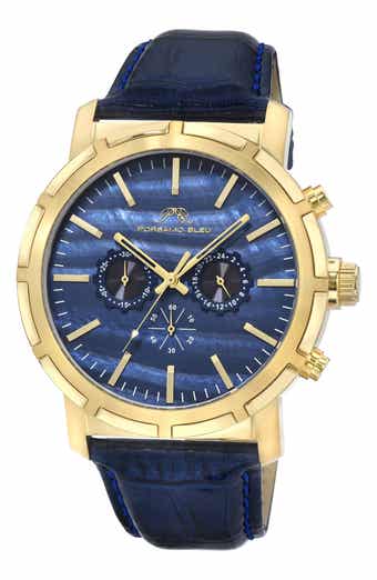PORSAMO BLEU NYC Chronograph Croc Embossed Leather Strap Watch, 47mm