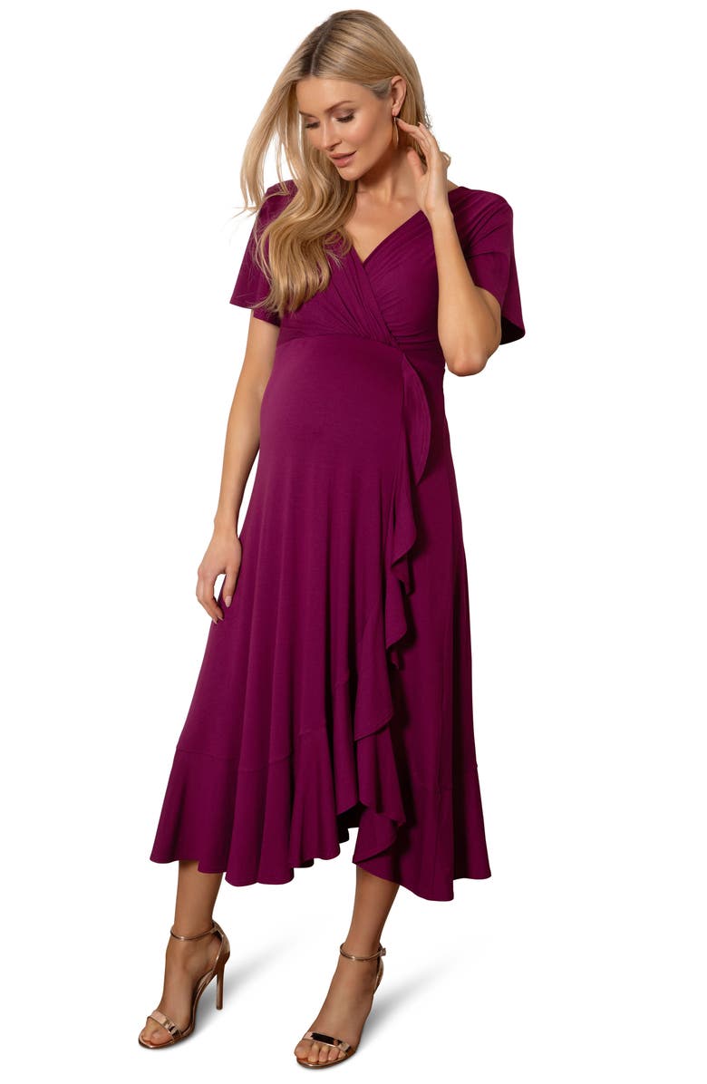 Tiffany Rose Waterfall Faux Wrap Maternity/Nursing Midi Dress, Alternate, color, 