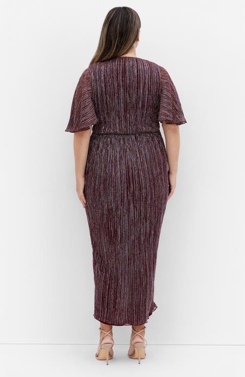 City Chic Macy Metallic Flutter Sleeve Maxi Dress In Purple