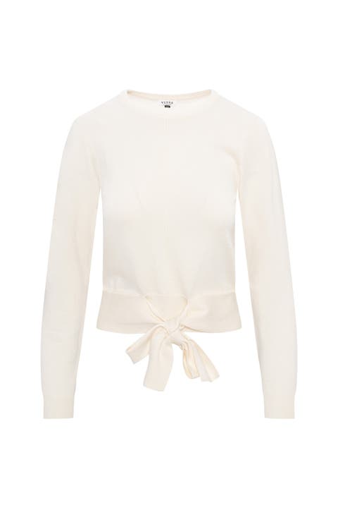 Crew Neck Bottom Tie Soft Knit Sweater