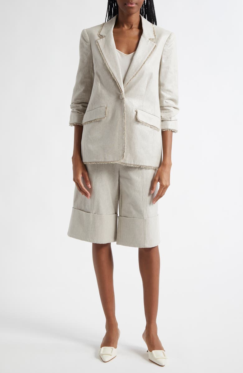 Cinq à Sept Vassi Belted Linen & Cotton Cuffed Shorts, Alternate, color,