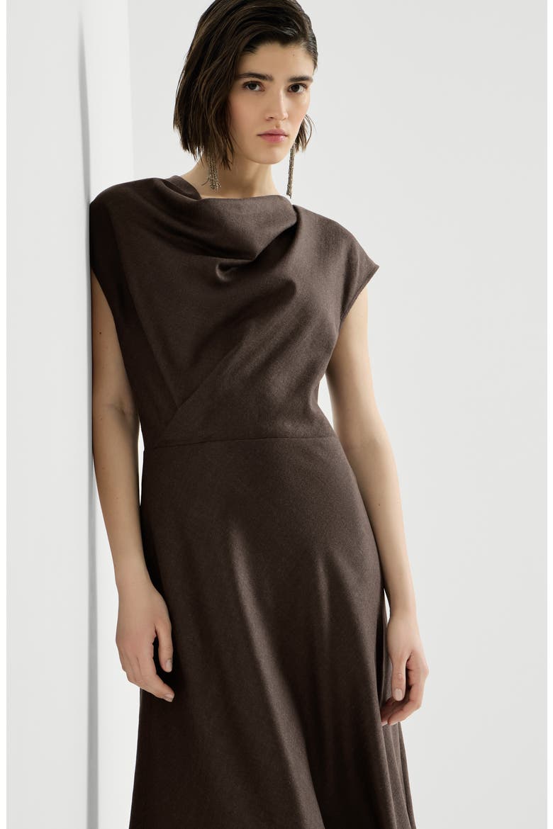 Virgin wool diagonal flannel wrap-effect dress with monili, Alternate, color, Pine Cone Brown