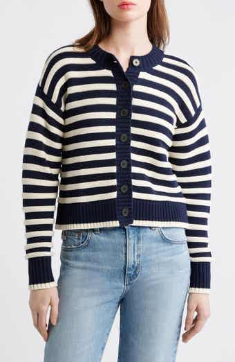Button Front Cotton Crewneck Cardigan