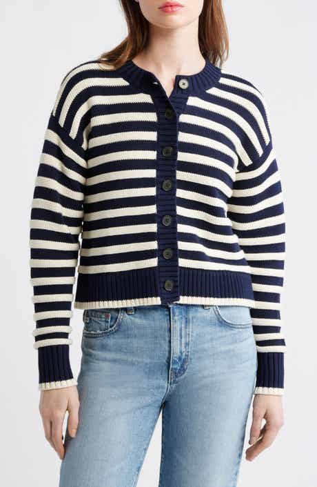 Button Front Cotton Crewneck Cardigan
