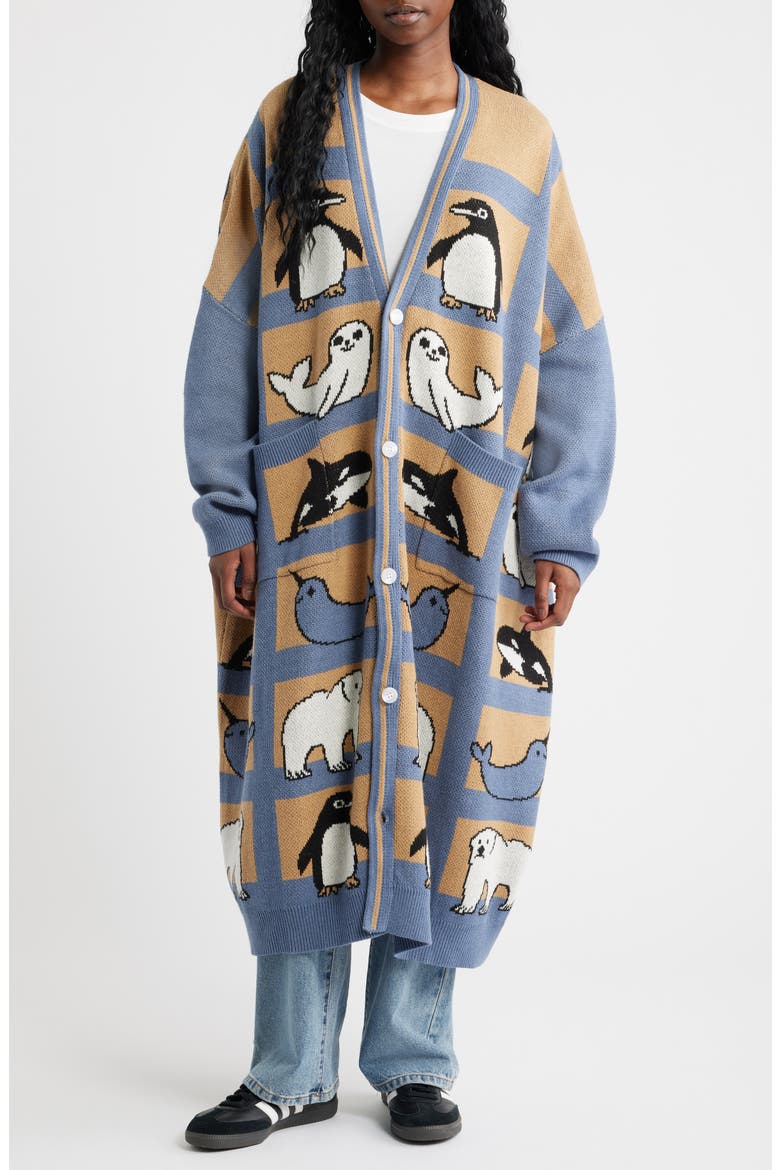 Chill Out Longline Cardigan, Alternate, color, BLUE AND TAN