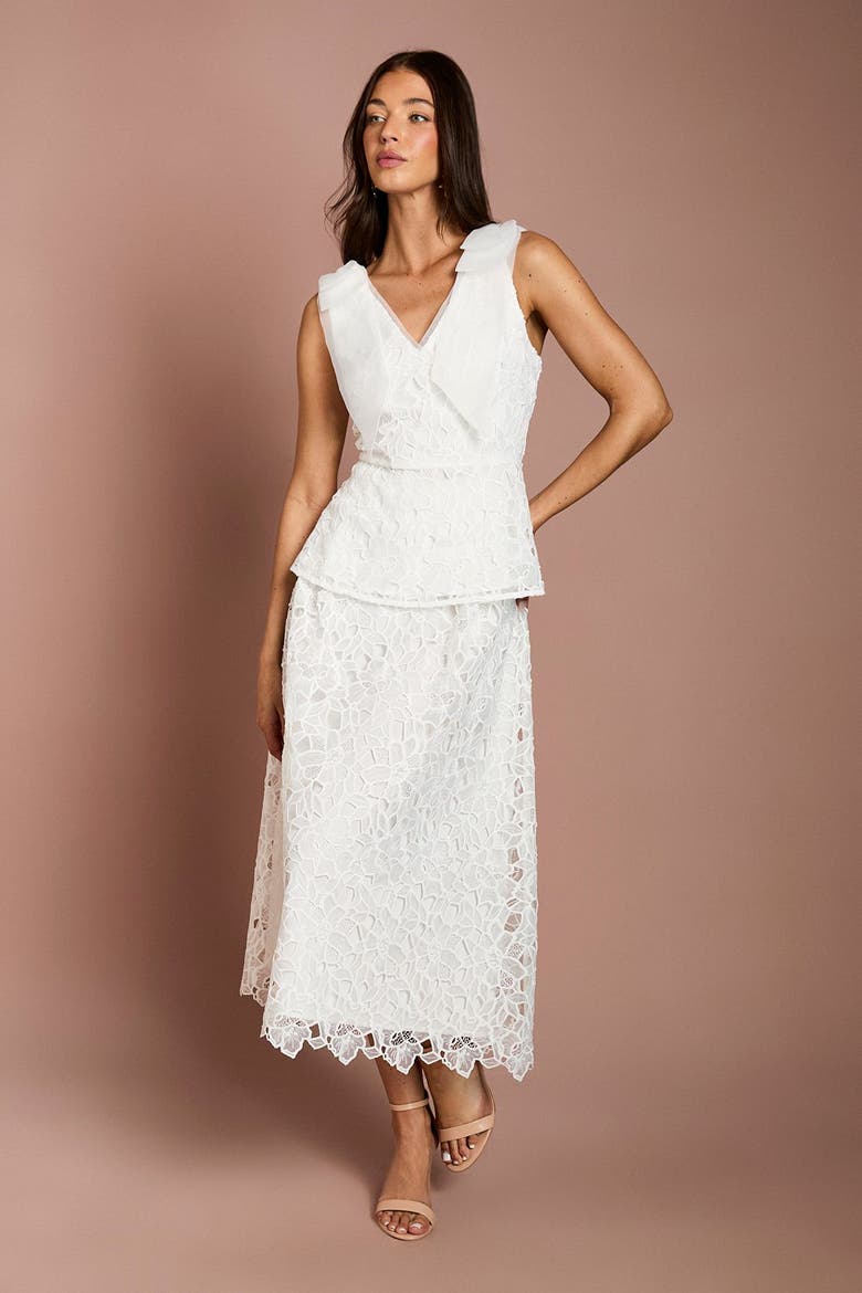Lace Bow V-Neck Top, Alternate, color, Ivory