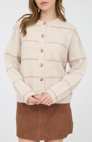 Blu Pepper Stripe Crewneck Cardigan In Brown