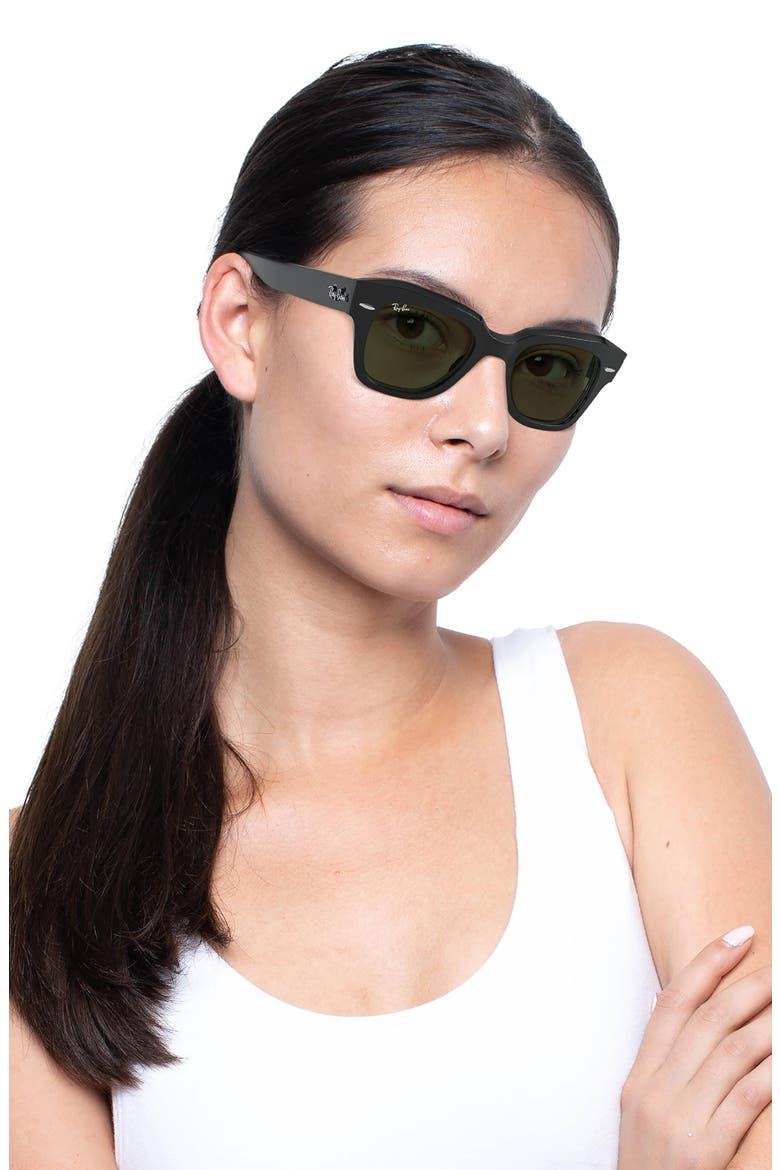 State Street 49mm Small Square Sunglasses, Alternate, color, BLACK/ GREEN SOLID