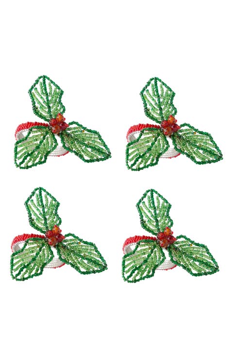 Beaded Holly Set of 4 Napkin Rings