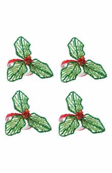 Design Imports Beaded Holly Set of 4 Napkin Rings