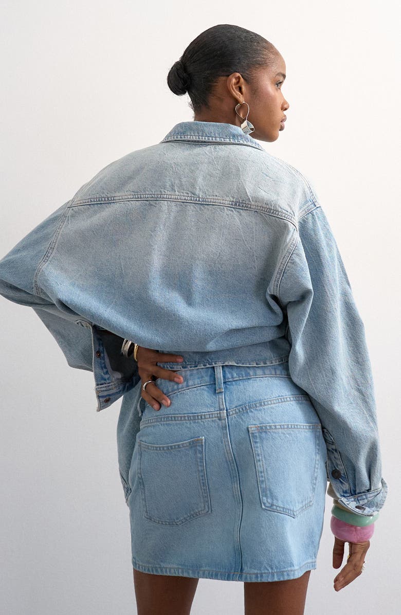 Topshop Plemet Cotton Denim Miniskirt, Alternate, color, Light Blue