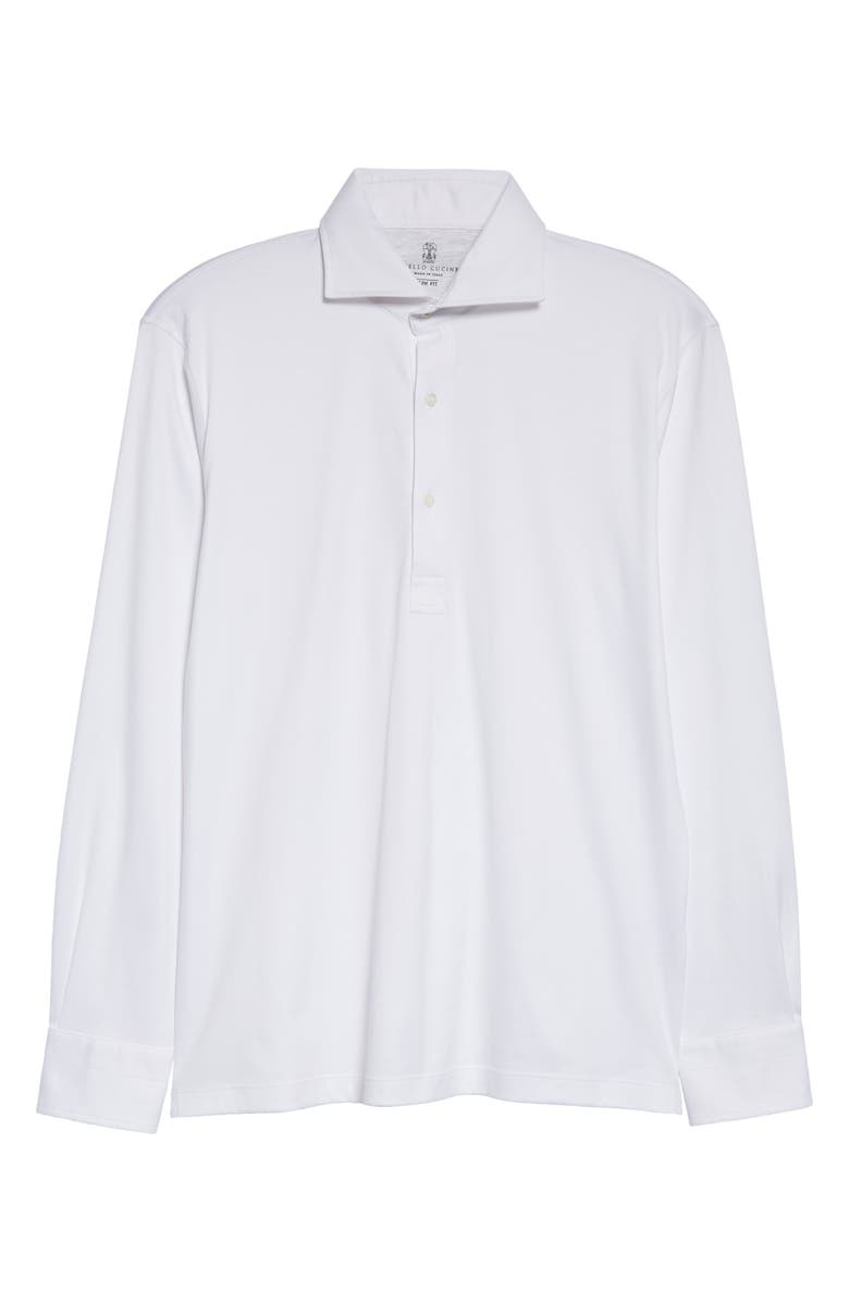Brunello Cucinelli Long Sleeve Cotton Piqué Polo, Alternate, color, 