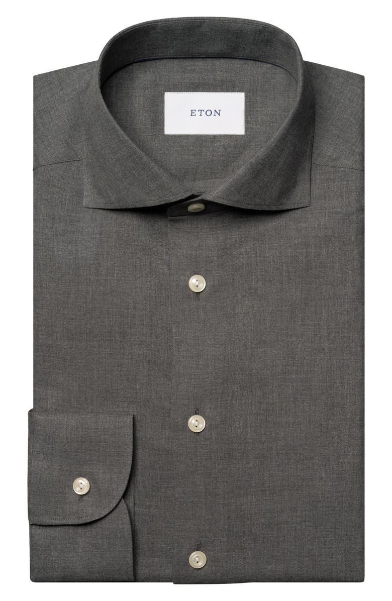 Eton Contemporary Fit Flannel Dress Shirt, Alternate, color, Dark Grey