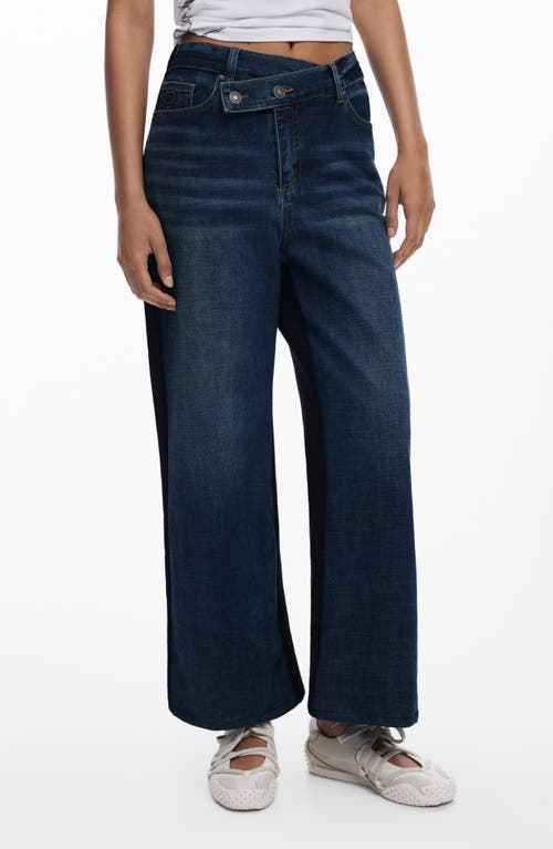 Desigual Crossover Waist Wide Leg Jeans In Blue
