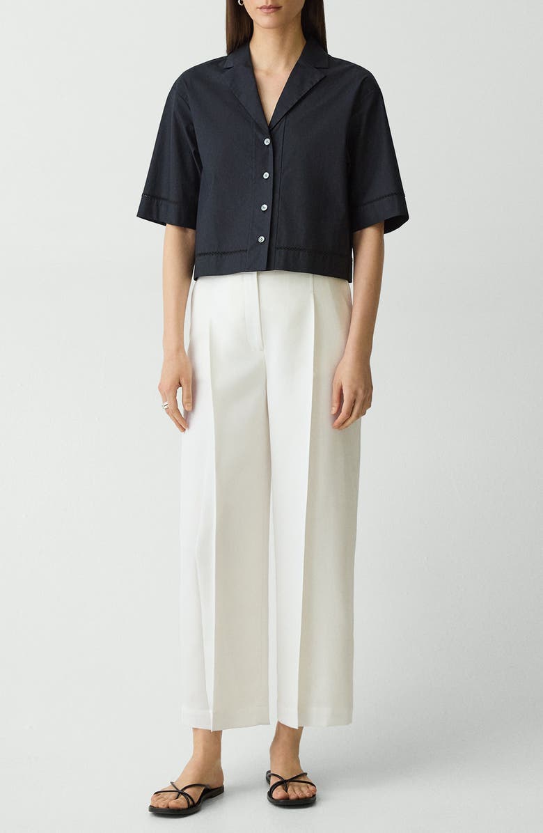 Theory City Pleated High Waist Wide Leg Pants, Alternate, color, Ivory