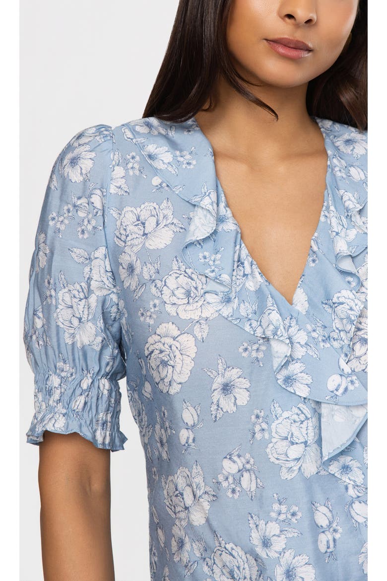 Lulu Floral Voile Cascade Blouse, Alternate, color, Heritage Toile Bl/Wh