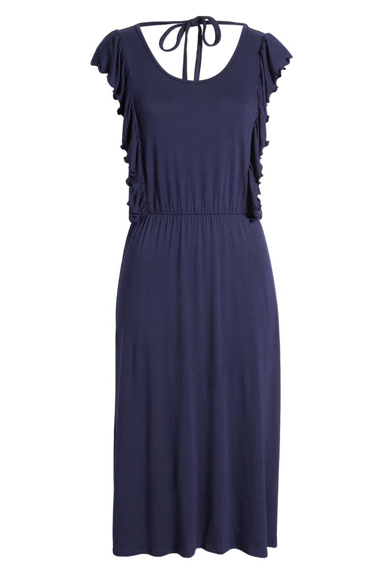 Ruffle Cap Sleeve Jersey Dress, Alternate, color, NAVY