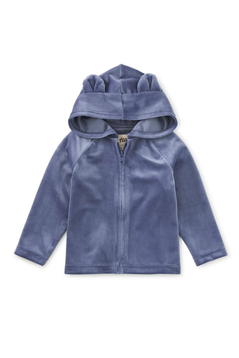 Bear Ears Velour Baby Hoodie, Main, color, NAVAL BLUE