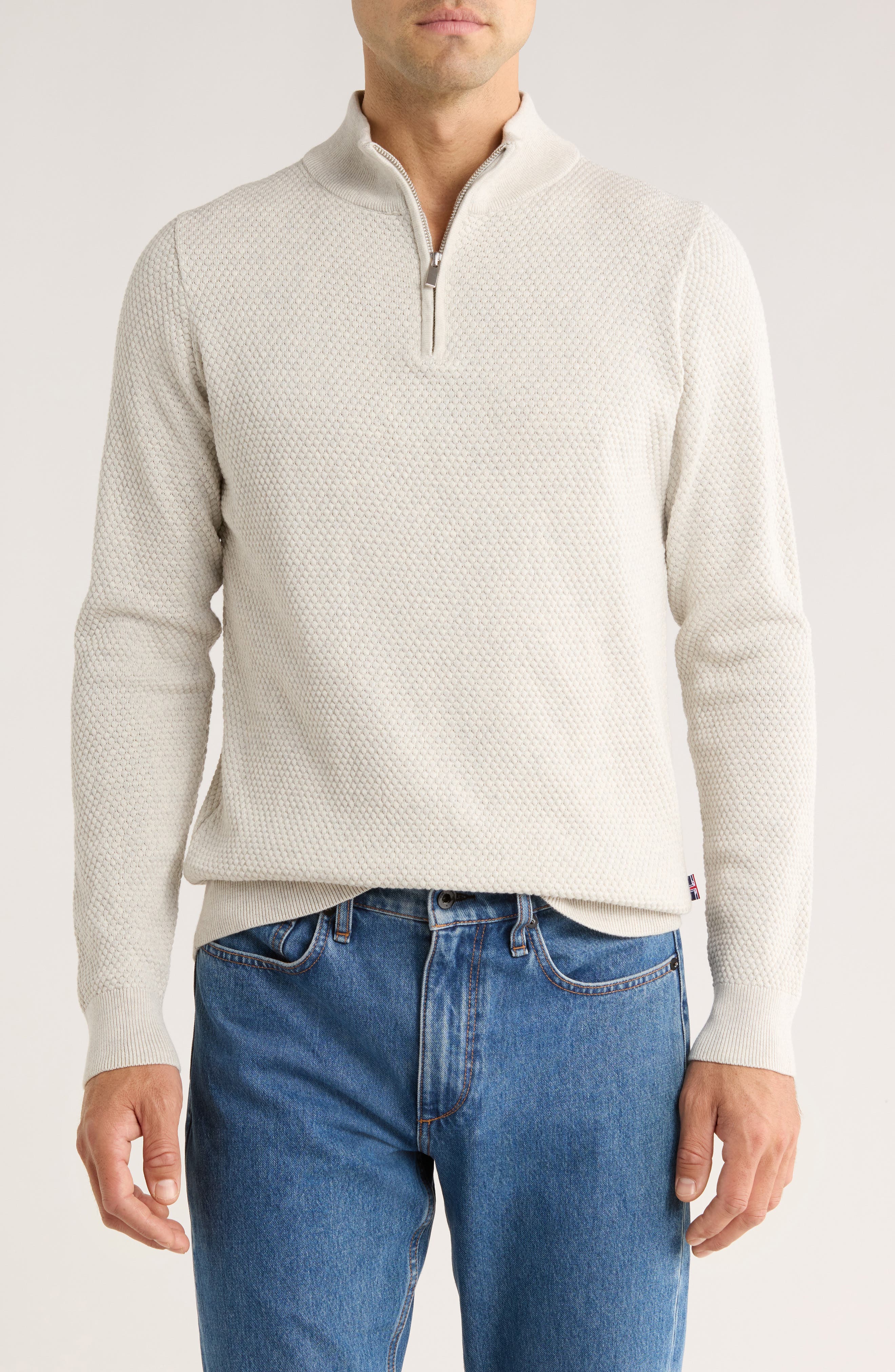 SOUL OF LONDON Textured Cotton Quarter Zip Sweater