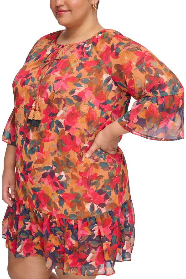 Printed Chiffon Shift Dress, Alternate, color, RUST