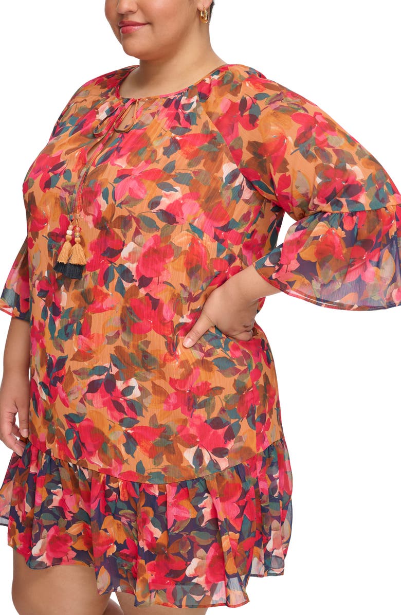 Vince Camuto Printed Chiffon Shift Dress, Alternate, color, Red/ Rust