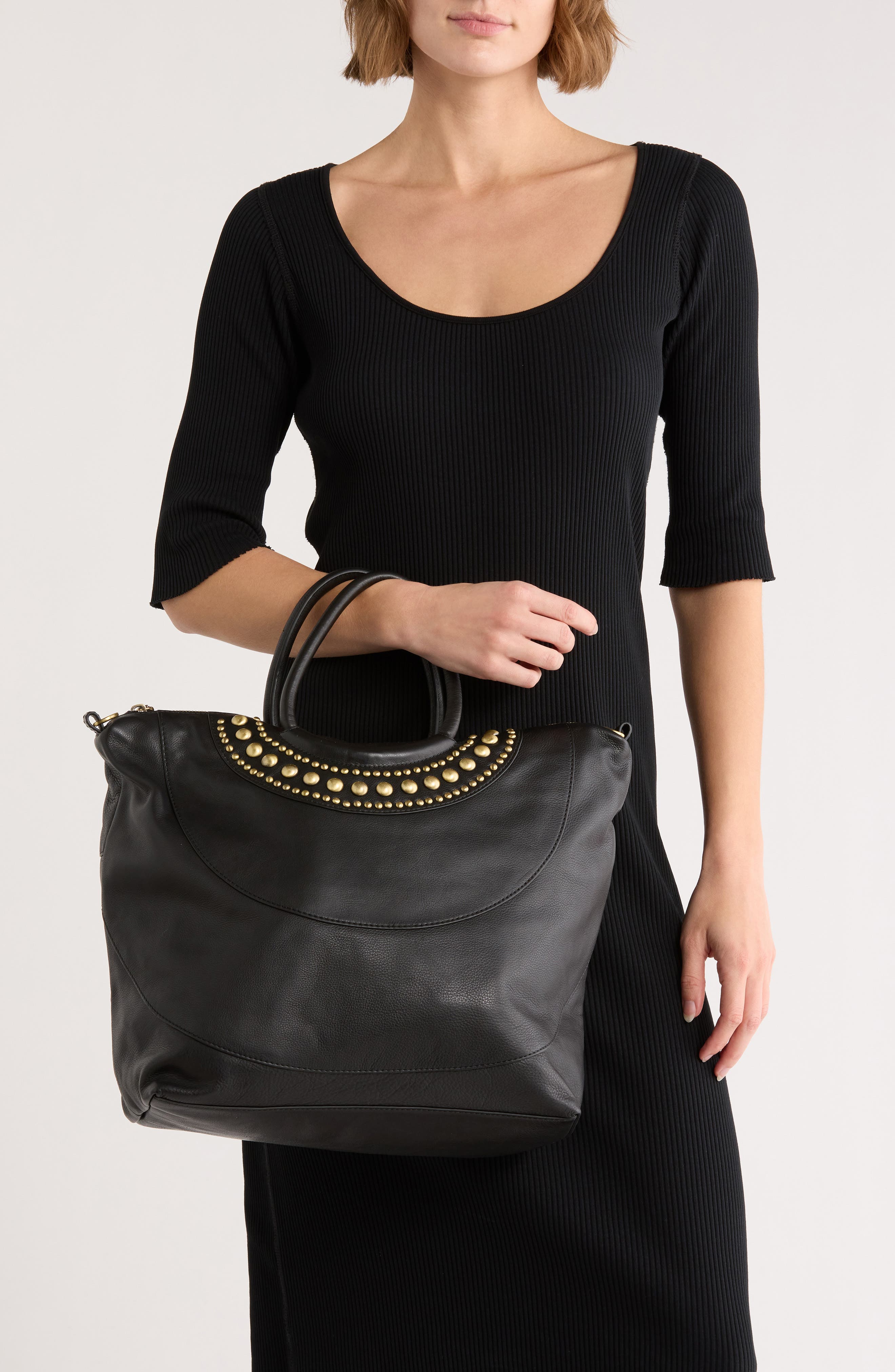 HOBO Maggie Studded Satchel Bag, Alternate, color, Black