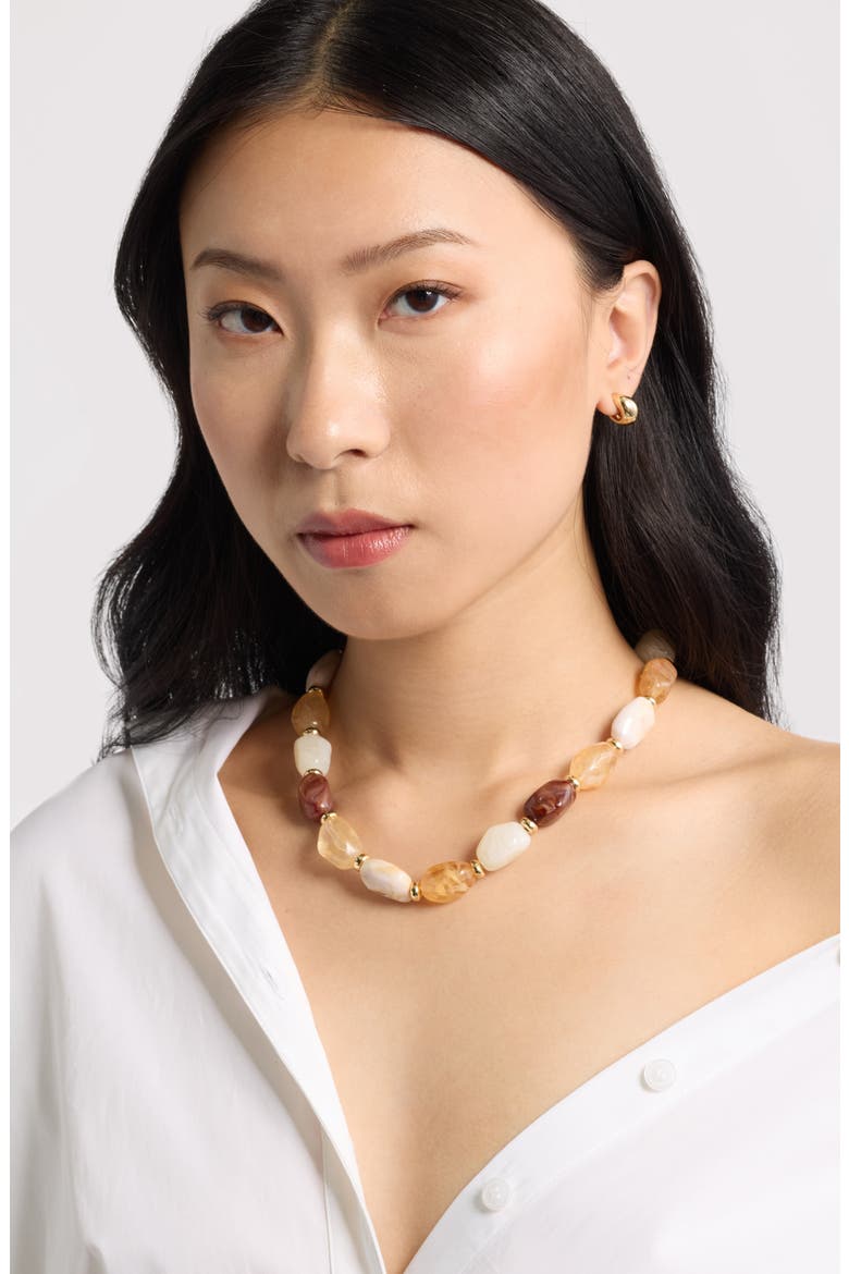 Organic Faceted Bead Necklace, Alternate, color, BROWN MULTI- GOLD