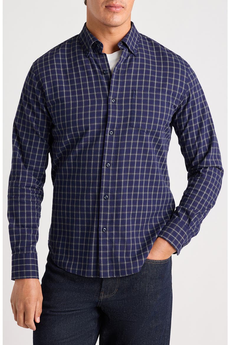 Everyday Lightweight Flannel Plaid Button-Up Shirt, Main, color, NAVY BLUE RUFUS PLAID