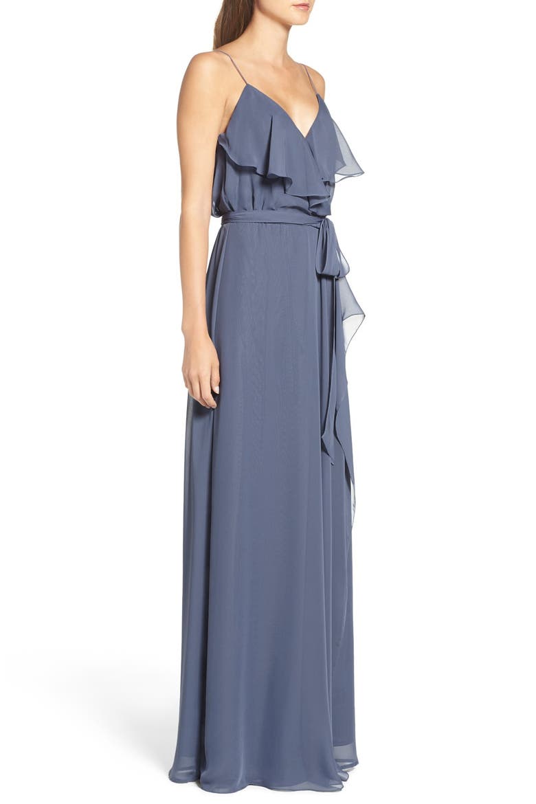 'Drew' Ruffle Front Chiffon Gown, Alternate, color, BLUE STEEL
