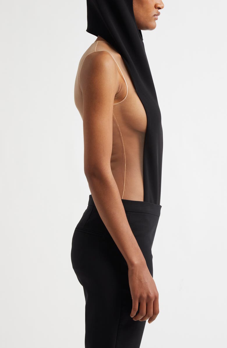 Courrèges Frame Illusion Inset Hooded Bodysuit, Alternate, color, 