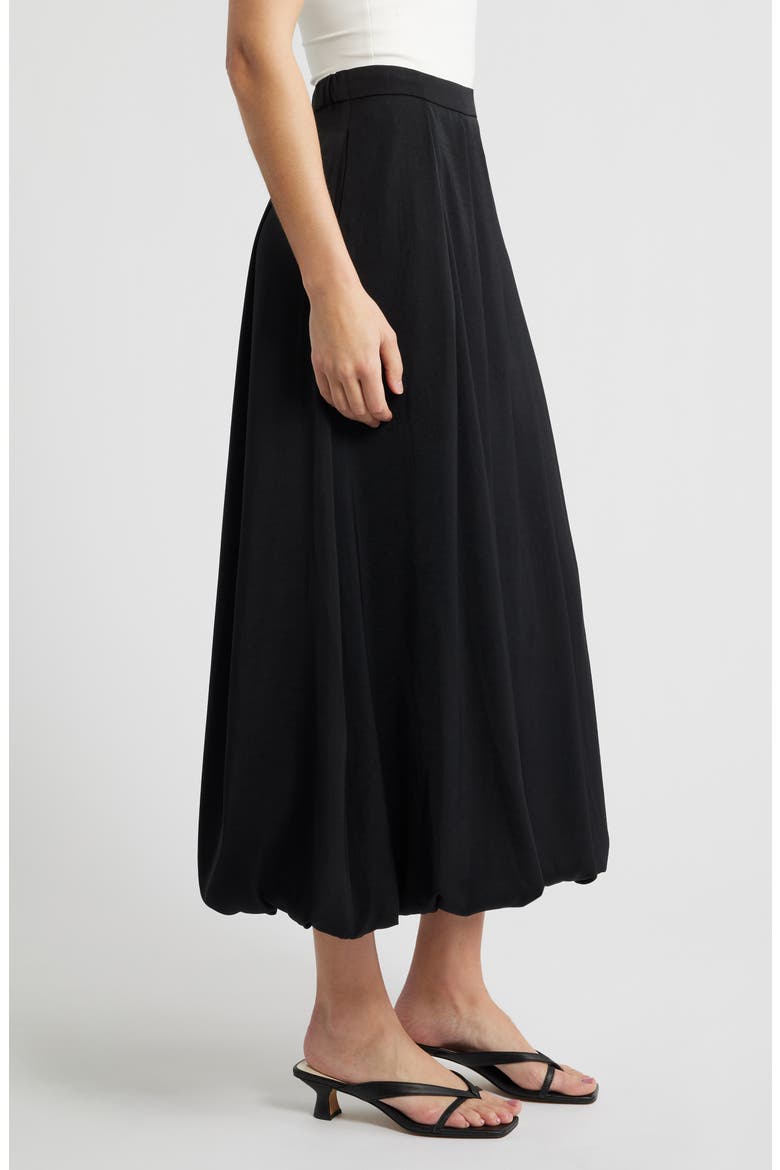 Pleated Bubble Hem Midi Skirt, Alternate, color, RICH BLACK