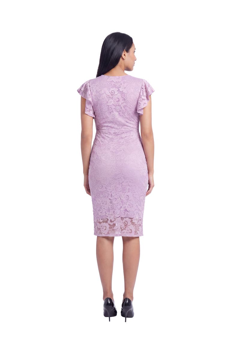 Maternity Elevate Lace V-Neck Flutter Sleeve Faux Wrap Midi Dress, Alternate, color, Lilac