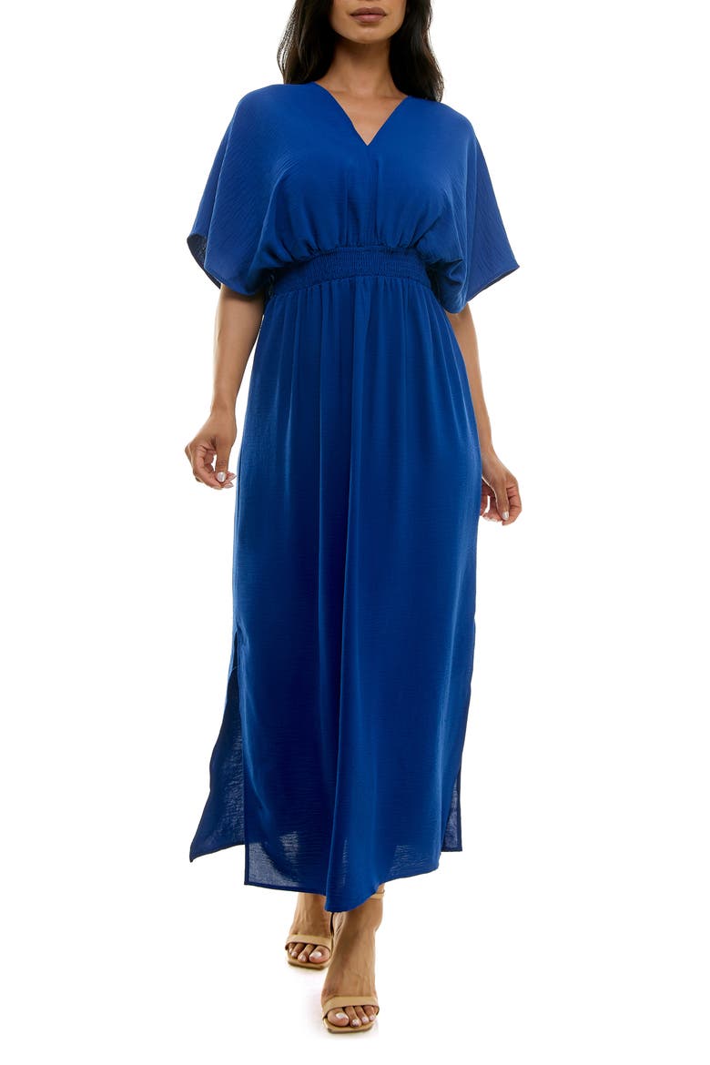 V-Neck Smocked Waist Maxi Dress, Main, color, DEEP SEA