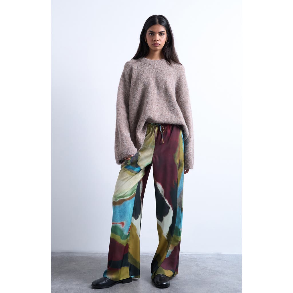 Topshop Printed Wide Leg Pants In Multi