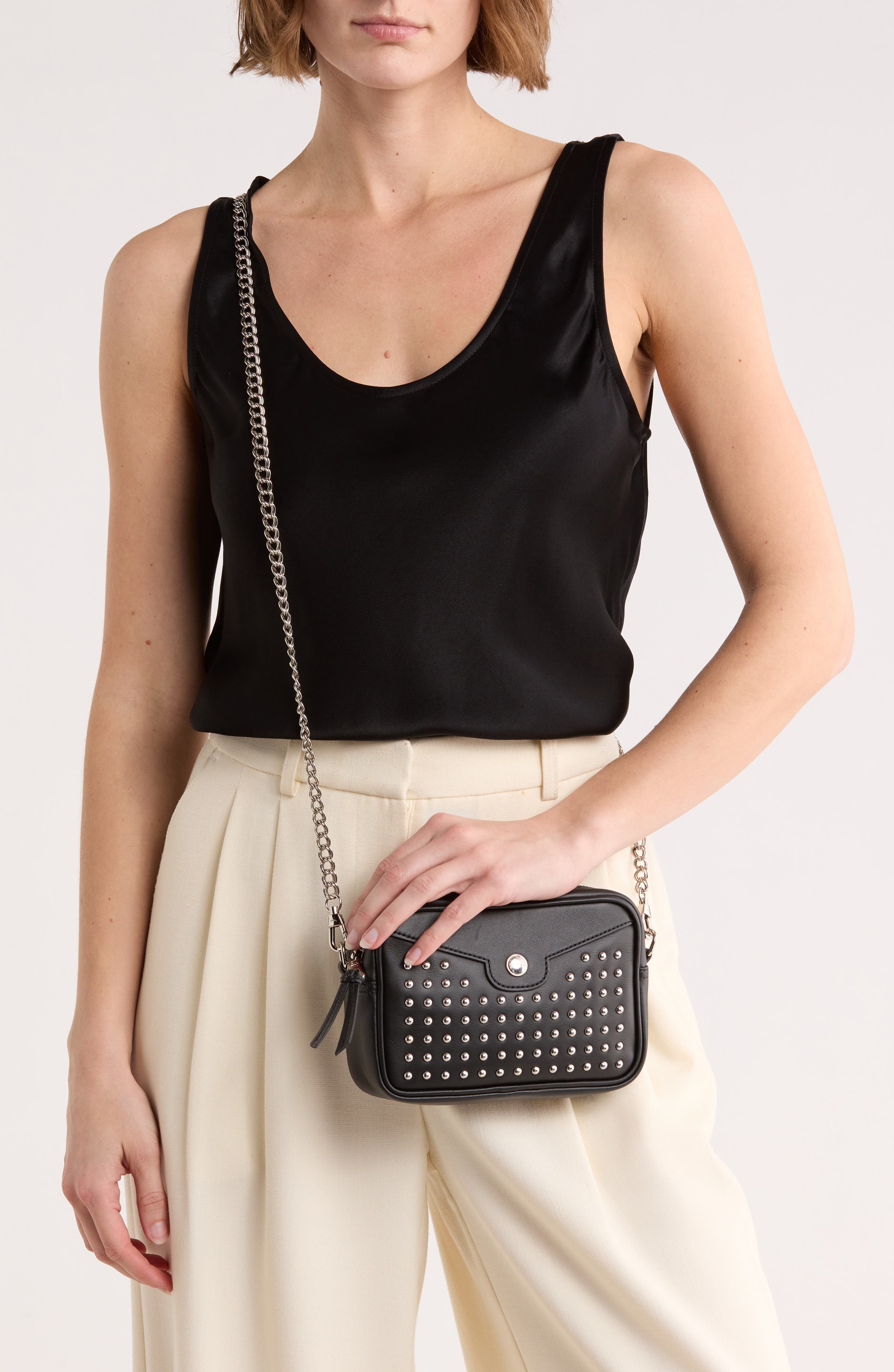 Longchamp Mademoiselle Studded Small Crossbody Bag, Alternate, color, Black