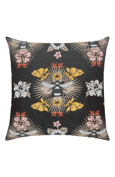 Honey Bee Jacquard Chenille accented Indoor & Outdoor Woven Accent Pillow