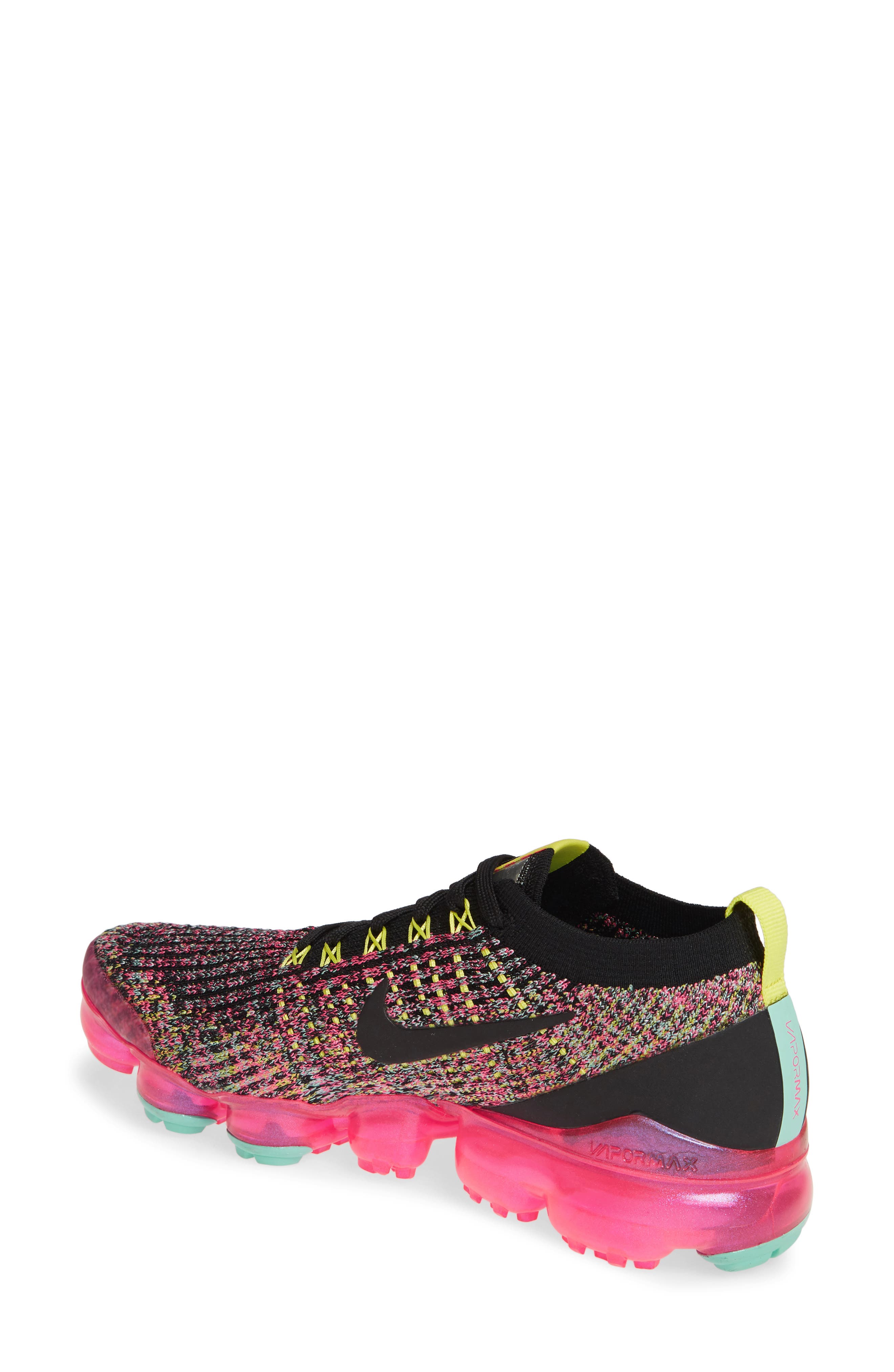Air VaporMax Flyknit 3 Sneaker, Alternate, color, BLACK/ BLACK/ PINK/ TURQUOISE