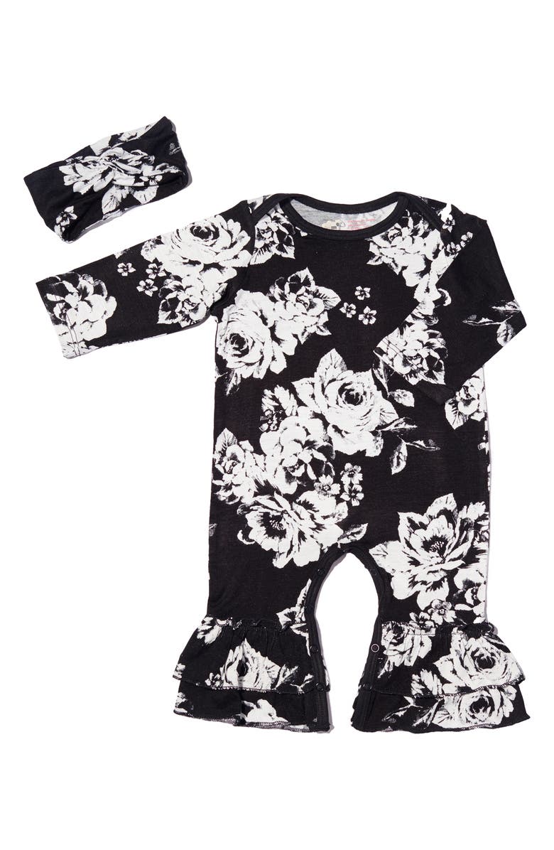 Everly Grey Baby Grey by Everly Grey Ruffle Romper & Head Wrap Set, Main, color, 