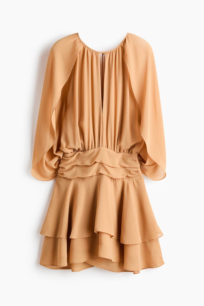 Cape-detail Chiffon Dress, Alternate, color, Dusty orange