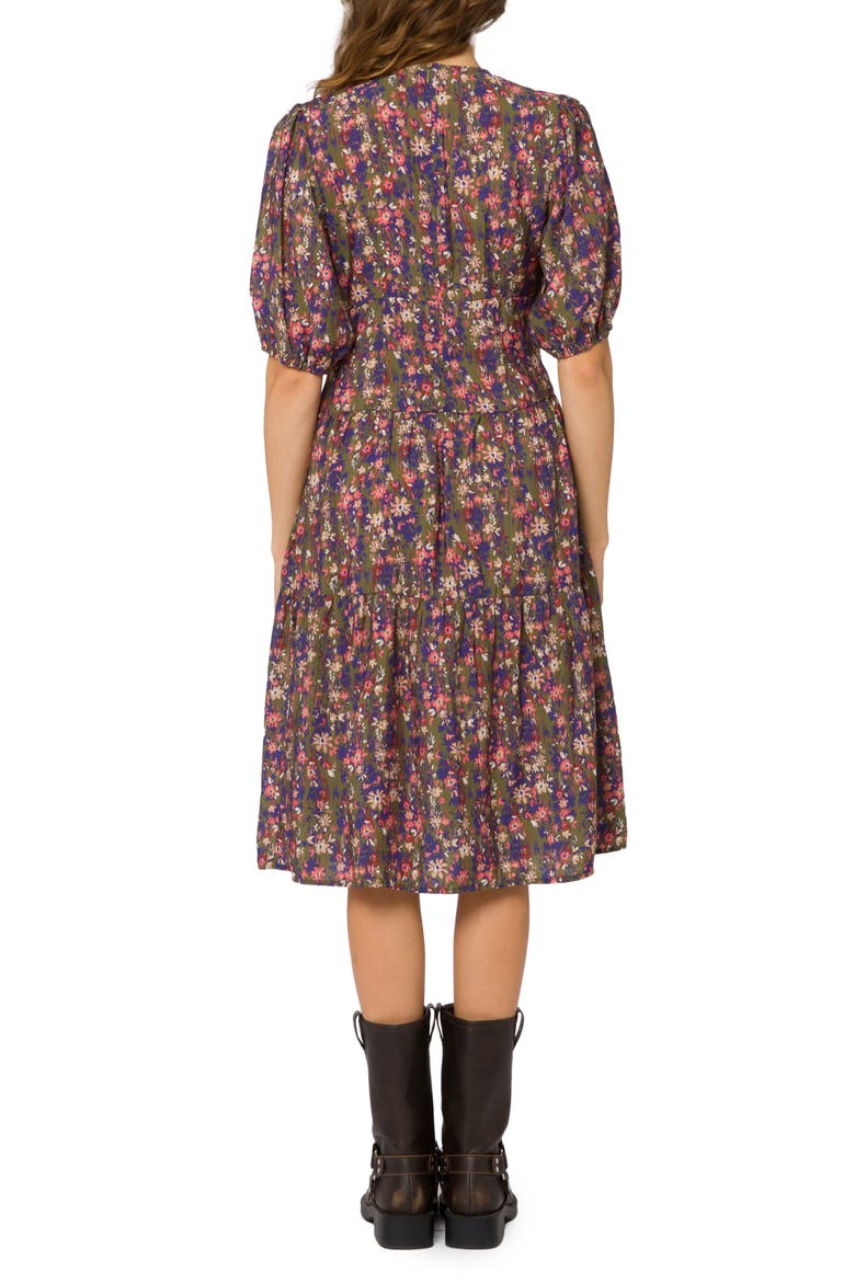 Floral V-Neck Midi Tiered Dress, Alternate, color, DITSY GREENERY