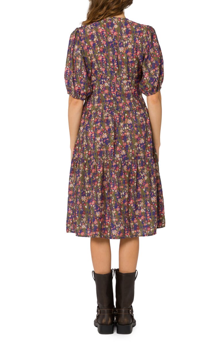 VELVET HEART Floral V-Neck Midi Tiered Dress, Alternate, color, Ditsy Greenery