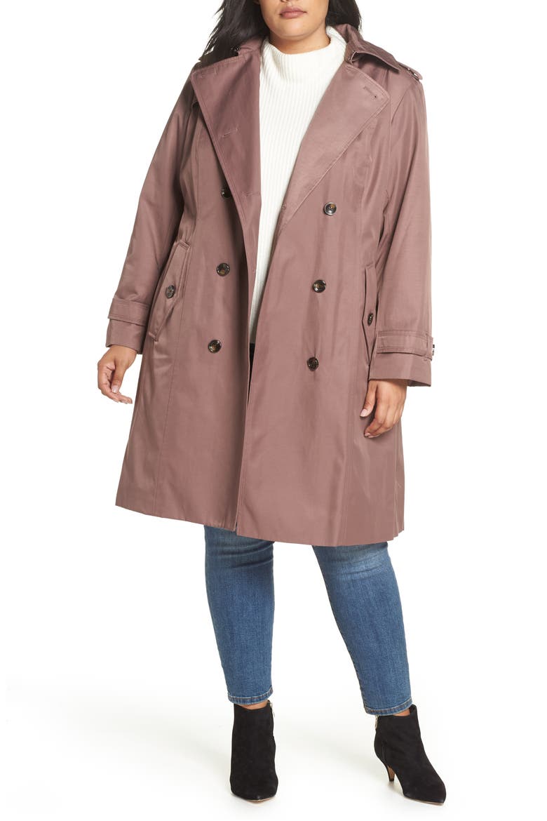 Knee Length Water Repellent Hooded Trench Coat, Main, color, ADOBE