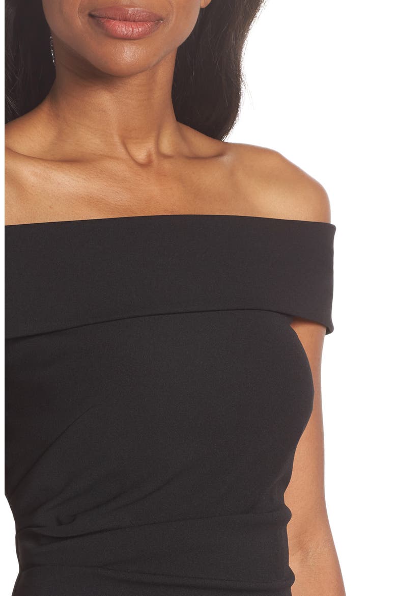Off the Shoulder Midi Dress, Alternate, color, BLACK