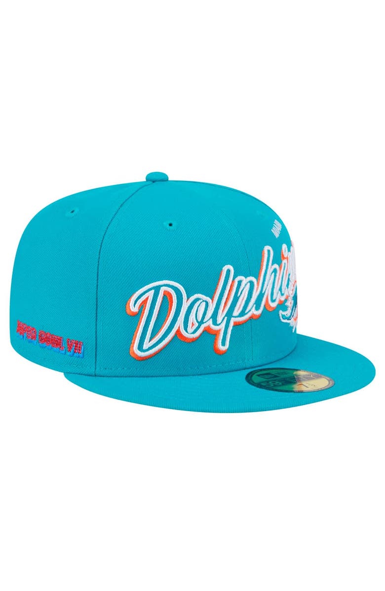 New Era Men's New Era Aqua Miami Dolphins  Script Sided 59FIFTY Fitted Hat, Alternate, color, Aqua